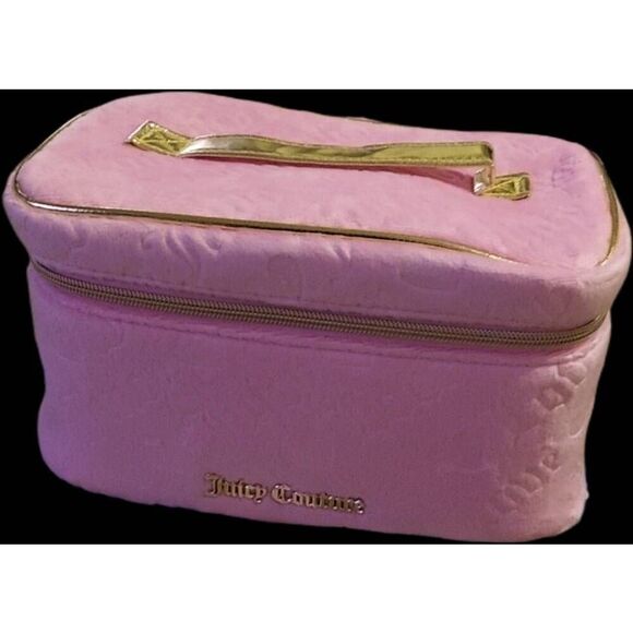 New~JUICY COUTURE Pink Velour Pressed Train Case/Cosmetic/Travel Bag - Picture 1 of 5